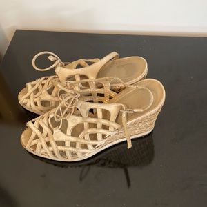 Sturt Weitzman Beige wedge Heel Lace up Sandals size 38